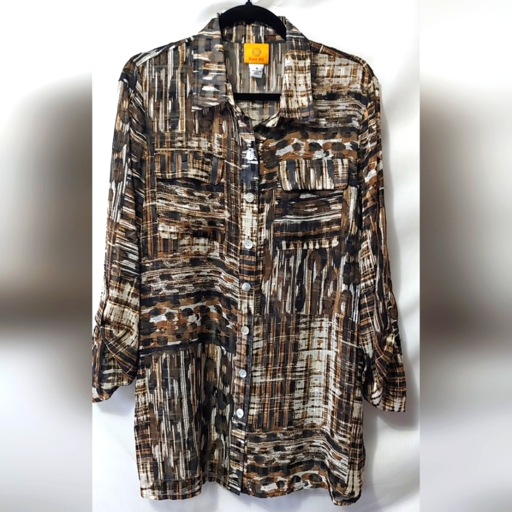 Ruby Rd Sheer Button Up Shirt   Size 10